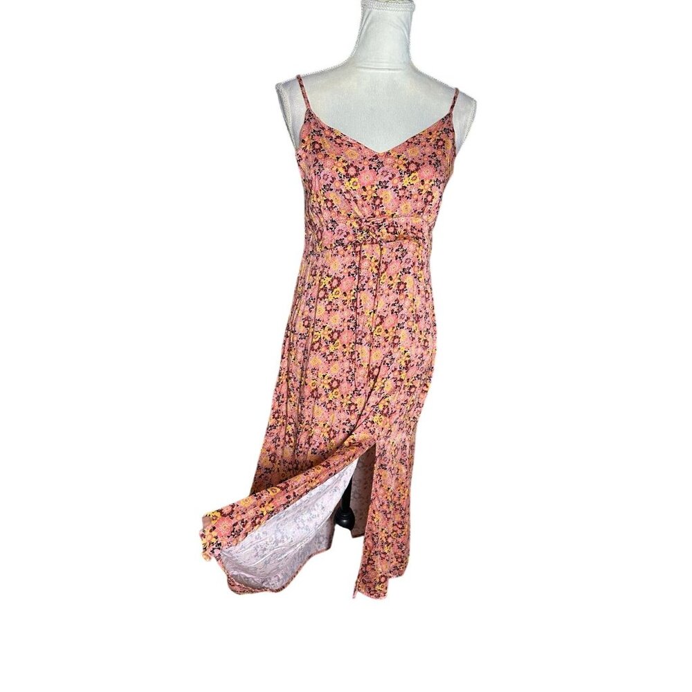 Rewind XL Floral Maxi Dress Pink Orange Boho Slit Summer - Picture 3 of 9